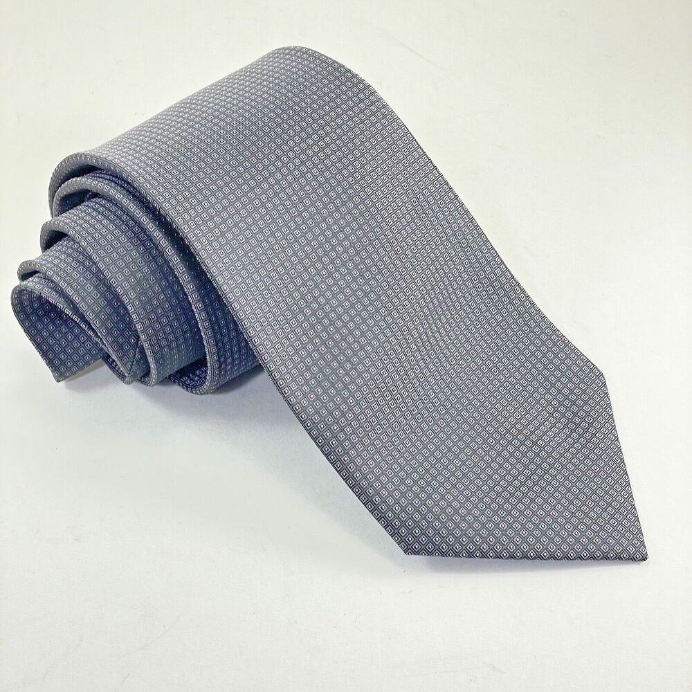 Romario Manzini Collection Men's Neck Tie Grey Pink Micro Box Pattern